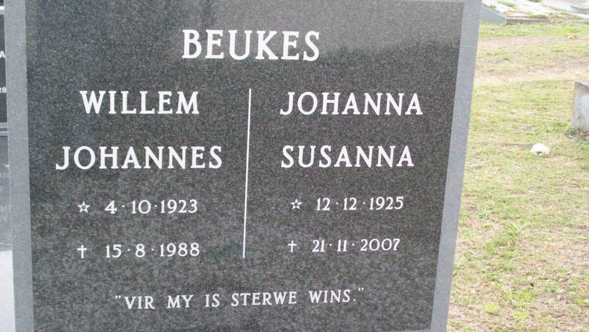 BEUKES Willem Johannes 1923-1988 &amp; Johanna Susanna 1925-2007