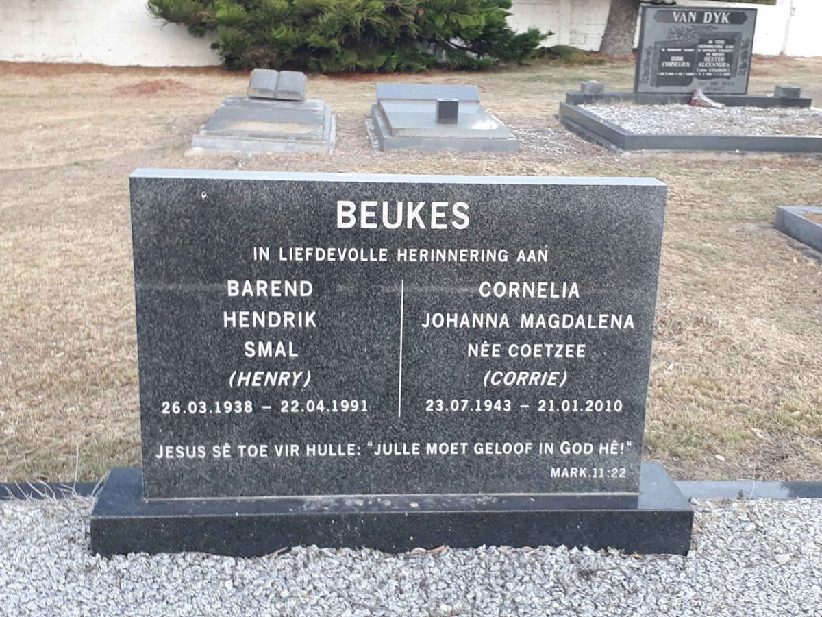 BEUKES Barend Hendrik Smal 1938-1991 &amp; Cornelia Johanna Magdalena COETZEE 1943-2010