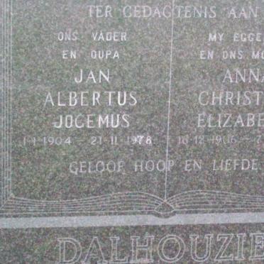 DALHOUZIE Jan Albertus Jogemus 1904-1978 &amp; Anna Christina Elizabeth 1906-1974