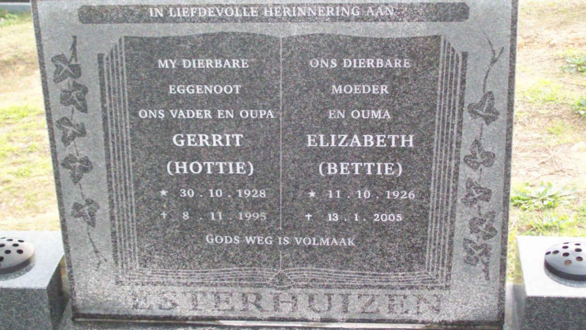 ESTERHUIZEN Gerrit 1928-1995 &amp; Elizabeth 1926-2005
