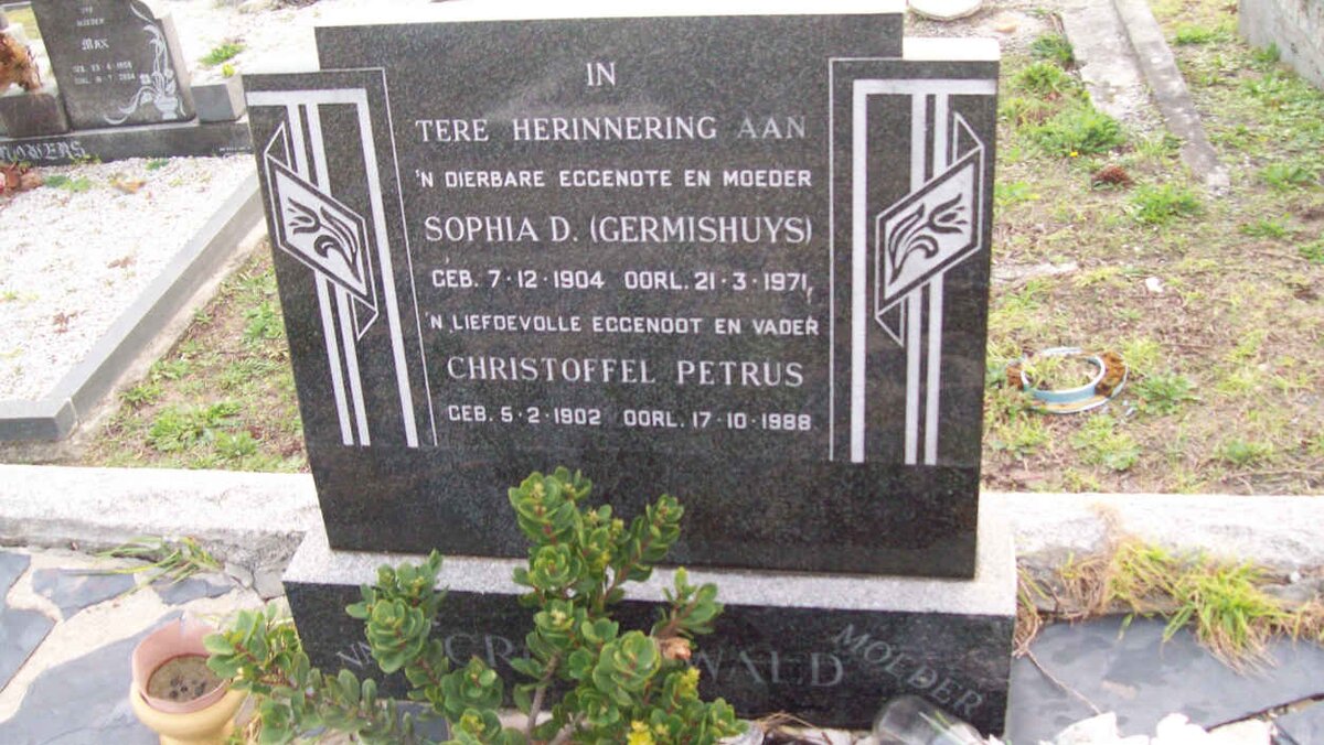 GROENEWALD Christoffel Petrus 1902-1988 &amp; Sophia D. GERMISHUYS 1904-1971