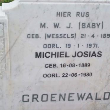 GROENEWALD Michiel Josias 1889-1980 &amp; M.W.J. WESSELS 1894-1971