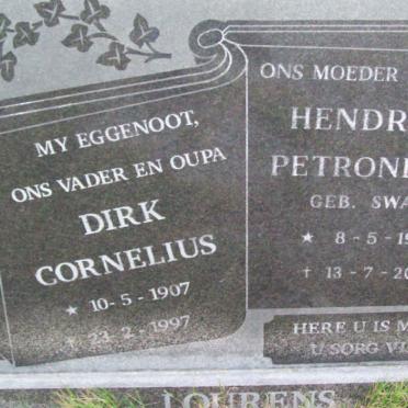 LOURENS Dirk Cornelius 1907-1997 &amp; Hendrina Petronella nee SWART 1909-2003