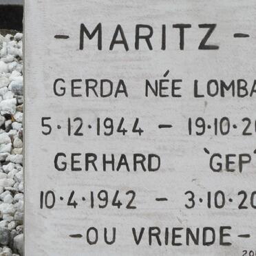 MARITZ Gerhard 1942-2018 &amp; Gerda LOMBAARD 1944-2015