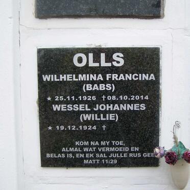 OLLS Wessel Johannes 1924- &amp; Wilhelmina Francina 1926-2014
