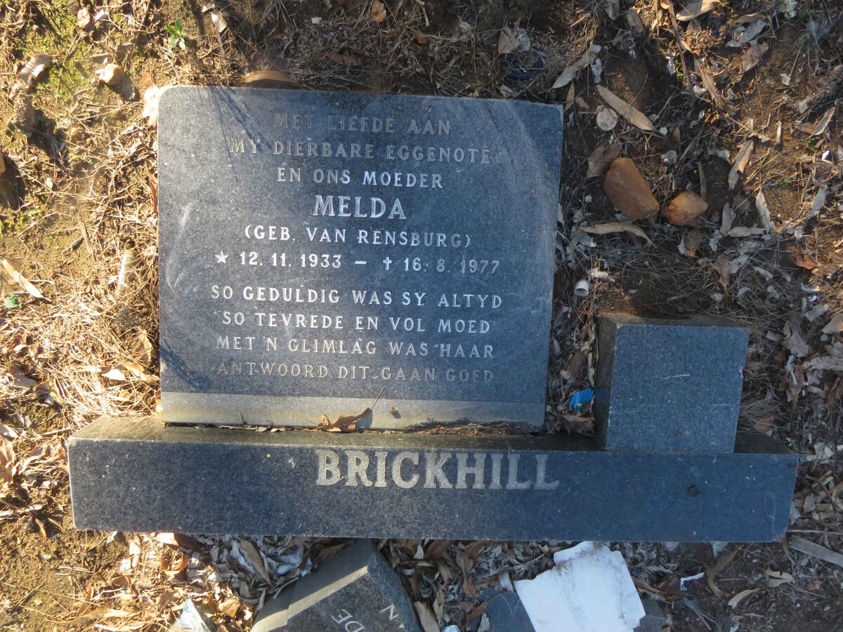 BRICKHILL Melda nee VAN RENSBURG 1933-1977