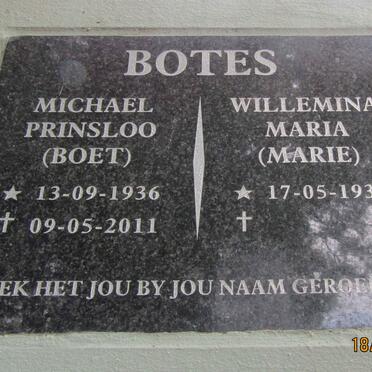 BOTES Michael Prinsloo 1936-2011 &amp; Willemina Maria 1939-