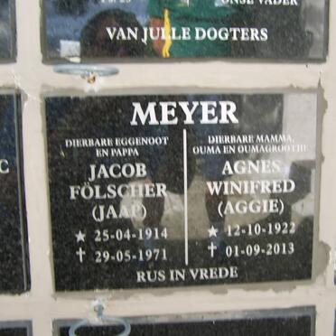 MEYER Jacob Fölscher 1914-1971 &amp; Agnes Winifred 1922-2013