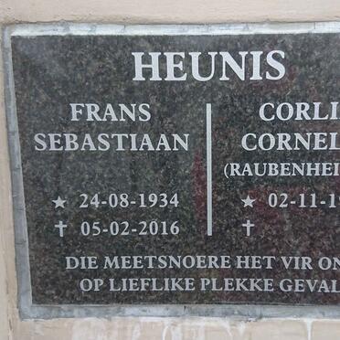 HEUNIS Frans Sebastiaan 1934-2016 &amp; Corlia Cornelia RAUBENHEIMER 1936-