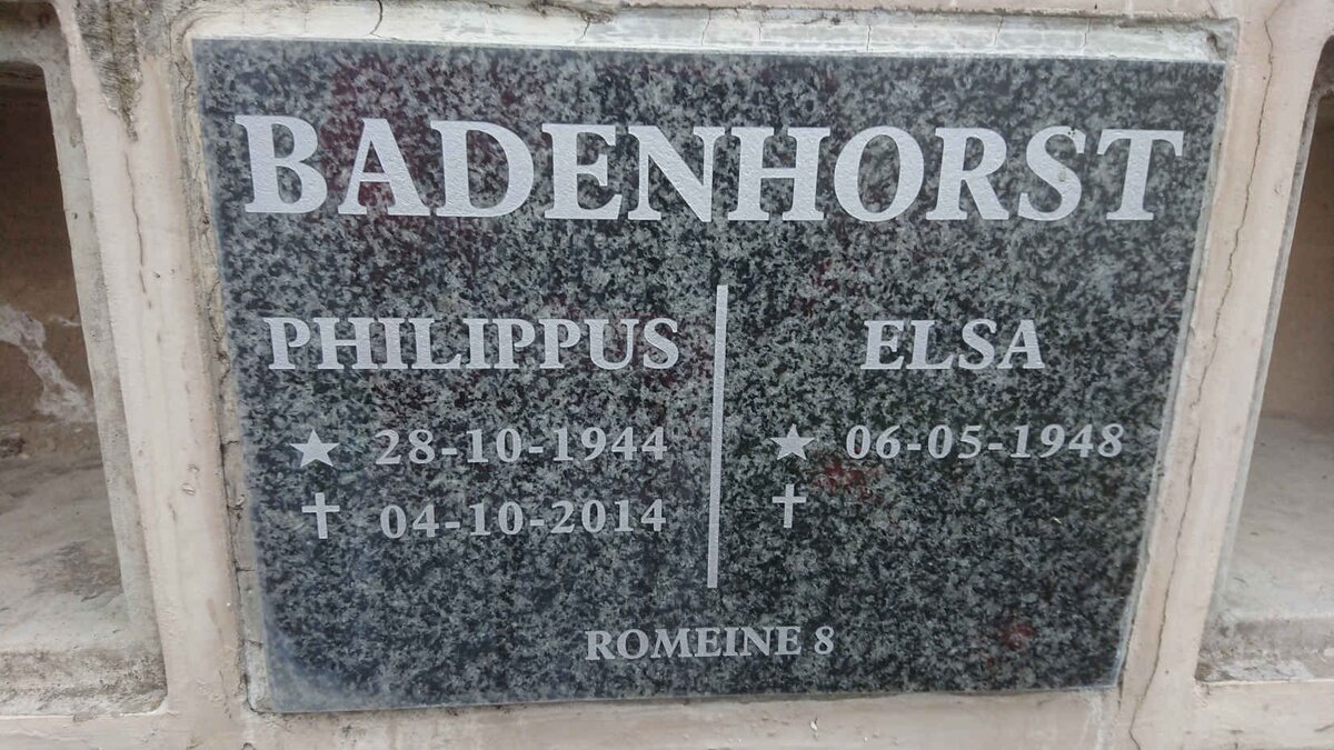BADENHORST Philippus 1944-2014 &amp; Elsa 1948-