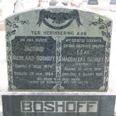 BOSHOFF Jacobus Nicolaas 1874-1954 &amp; Leah Magdalena GERBER 1875-1953