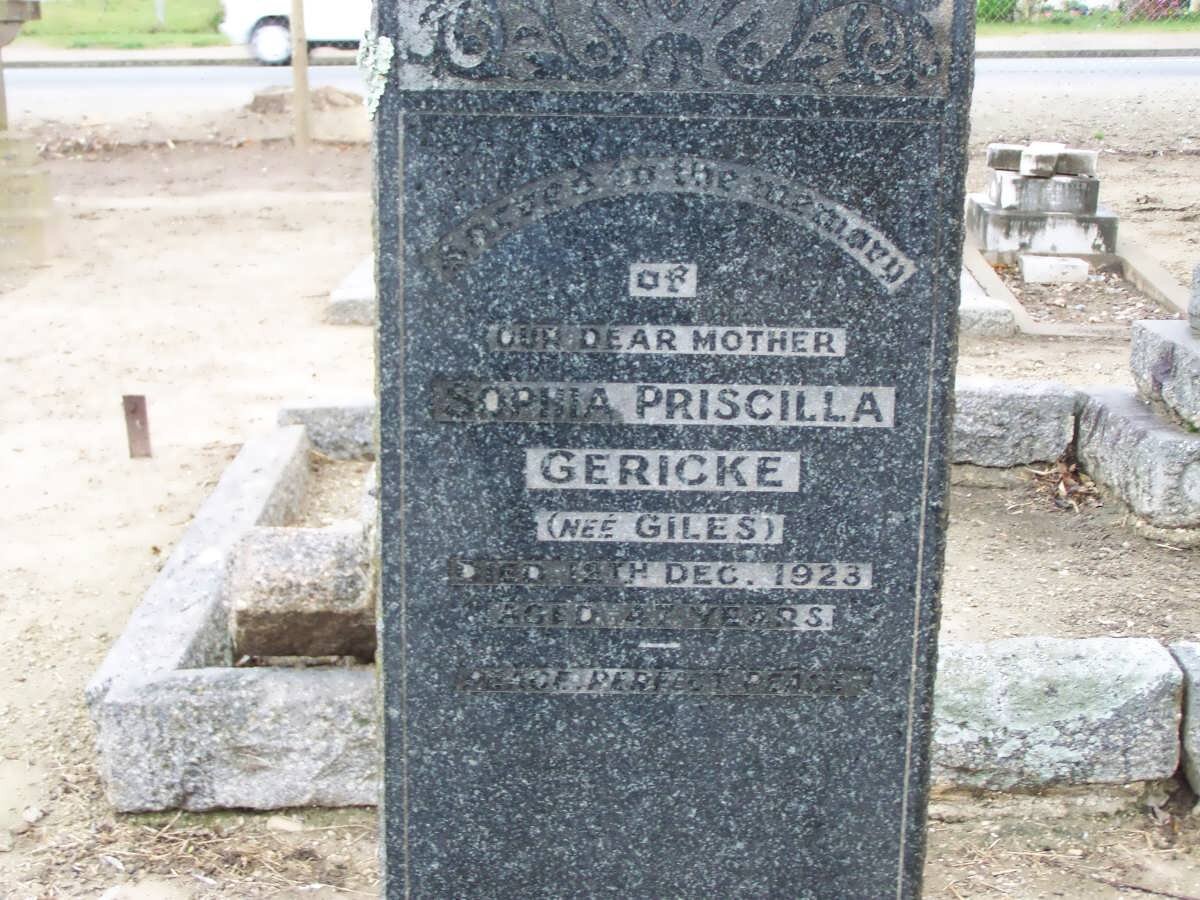 GERICKE Sophia Priscilla nee GILES -1923
