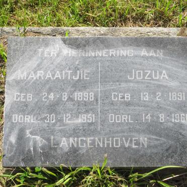 LANGENHOVEN Jozua Petrus 1891-1961 & Susara Helena Maria nee STEARS 1898-1951