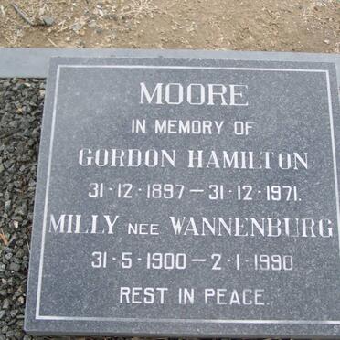 MOORE Gordon Hamilton 1897-1971 &amp; Milly WANNENBURG 1900-1990