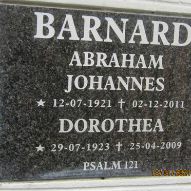 BARNARD Abaham Johannes 1921-2011 &amp; Dorothea 1923-2009