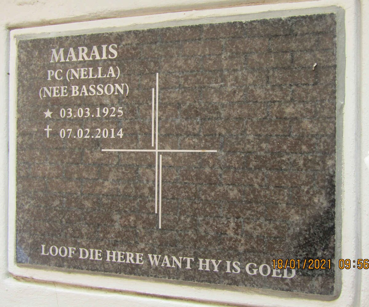 MARAIS P.C. nee BASSON 1925-2014