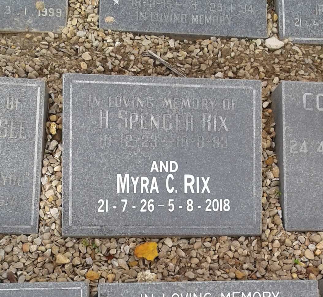 RIX H. Spencer 1923-1993 &amp; Myra 1926-2018