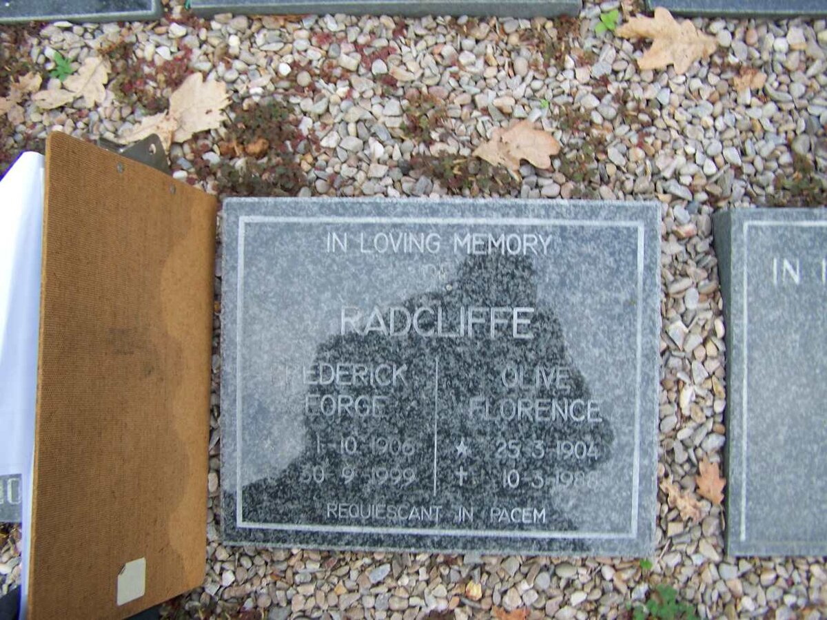 RADCLIFFE Frederick George 1906-1999 &amp; Olive Florence 1904-1988