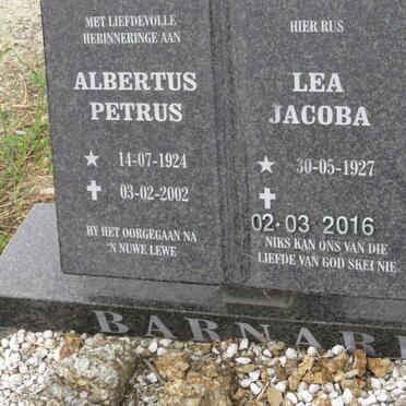 BARNARD Albertus Petrus 1924-2002 & Lea Jacoba 1927-2016