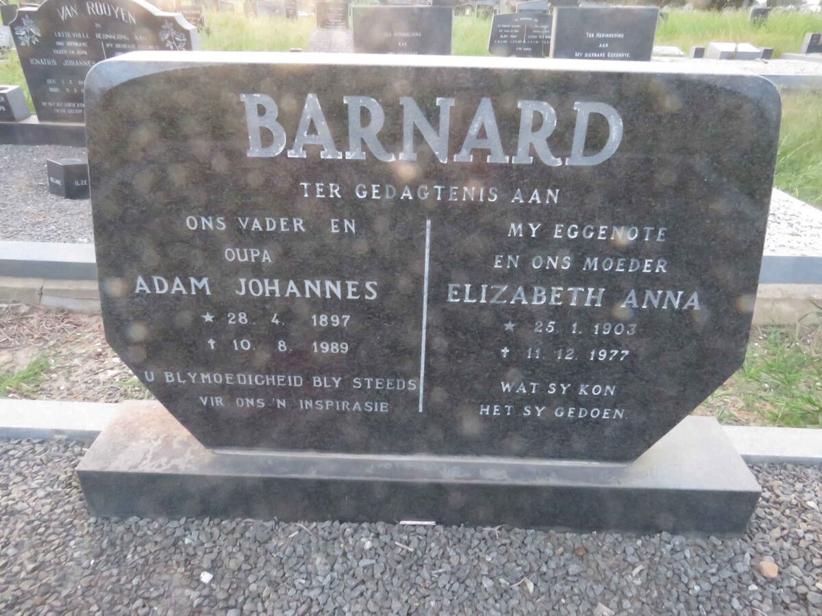BARNARD Adam Johannes 1897-1989 & Elizabeth Anna 1903-1977