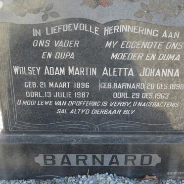 BARNARD Wolsey Adam Martin 1896-1987 & Aletta Johanna BARNARD 1898-1963
