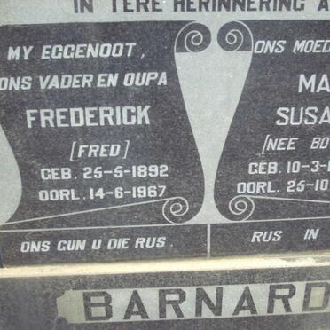 BARNARD Frederick 1892-1967 &amp; Maria Susara BOTHA 1903-1988