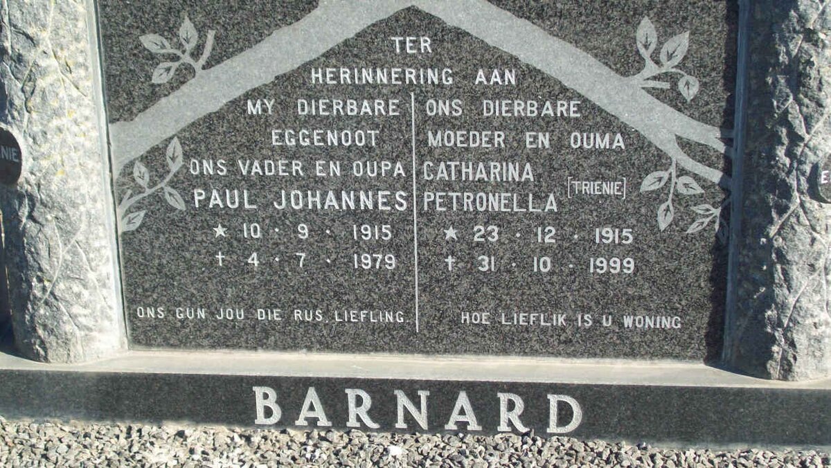 BARNARD Paul Johannes 1915-1979 &amp; Catharina Petronella 1915-1999