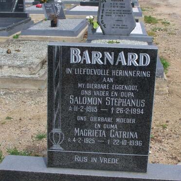 BARNARD Salomon Stephanus 1915-1994 &amp; Magrieta Catrina 1925-1996