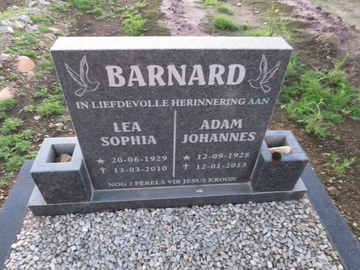 BARNARD Adam Johannes 1928-2013 & Lea Sophia 1929-2010