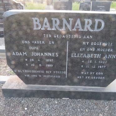 BARNARD Adam Johannes 1897-1989 & Elizabeth Anna 1903-1977