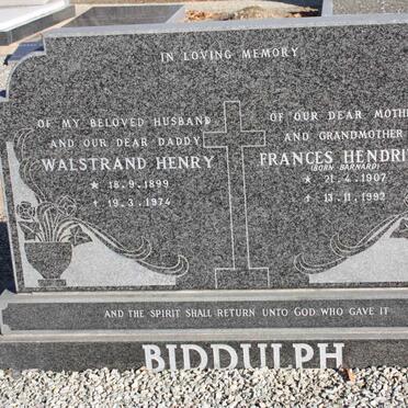 BIDDULPH Walstrand Henry 1899-1974 &amp; Frances Hendrina BARNARD 1907-1992