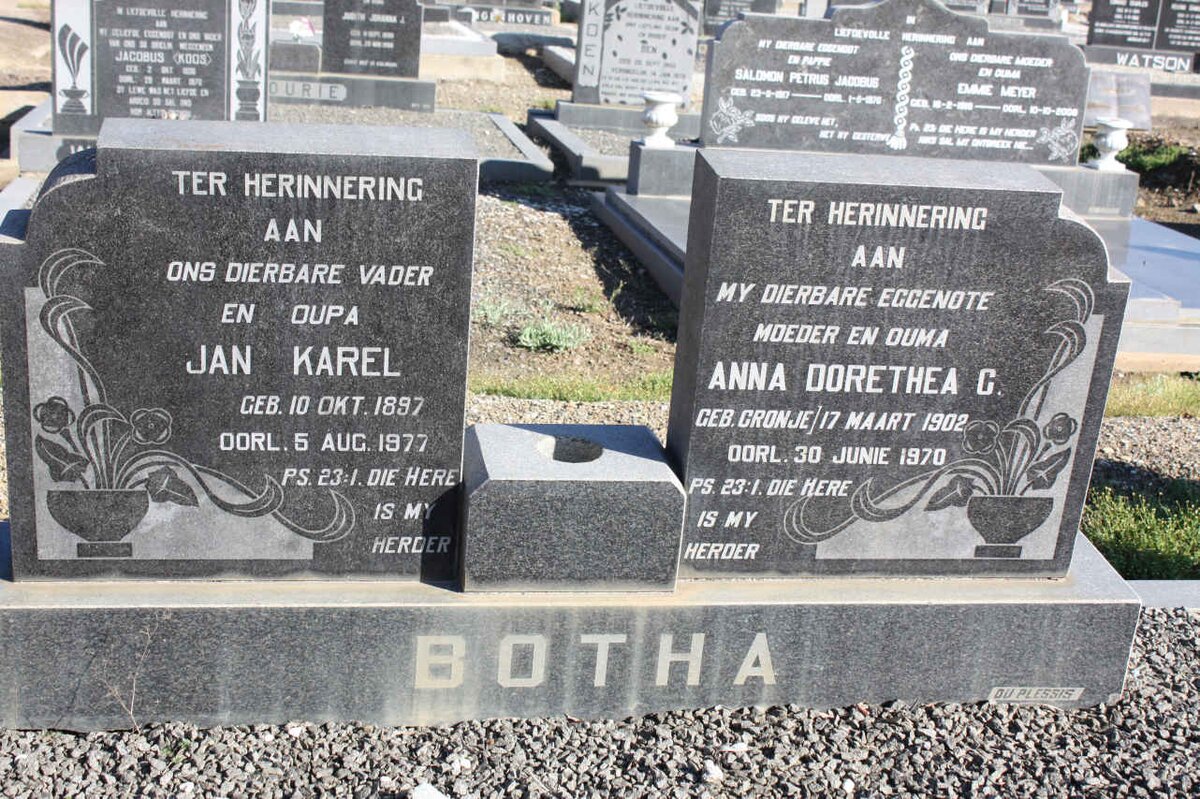 BOTHA Jan Karel 1897-1977 &amp; Anna Dorethea C. CRONJE 1902-1970
