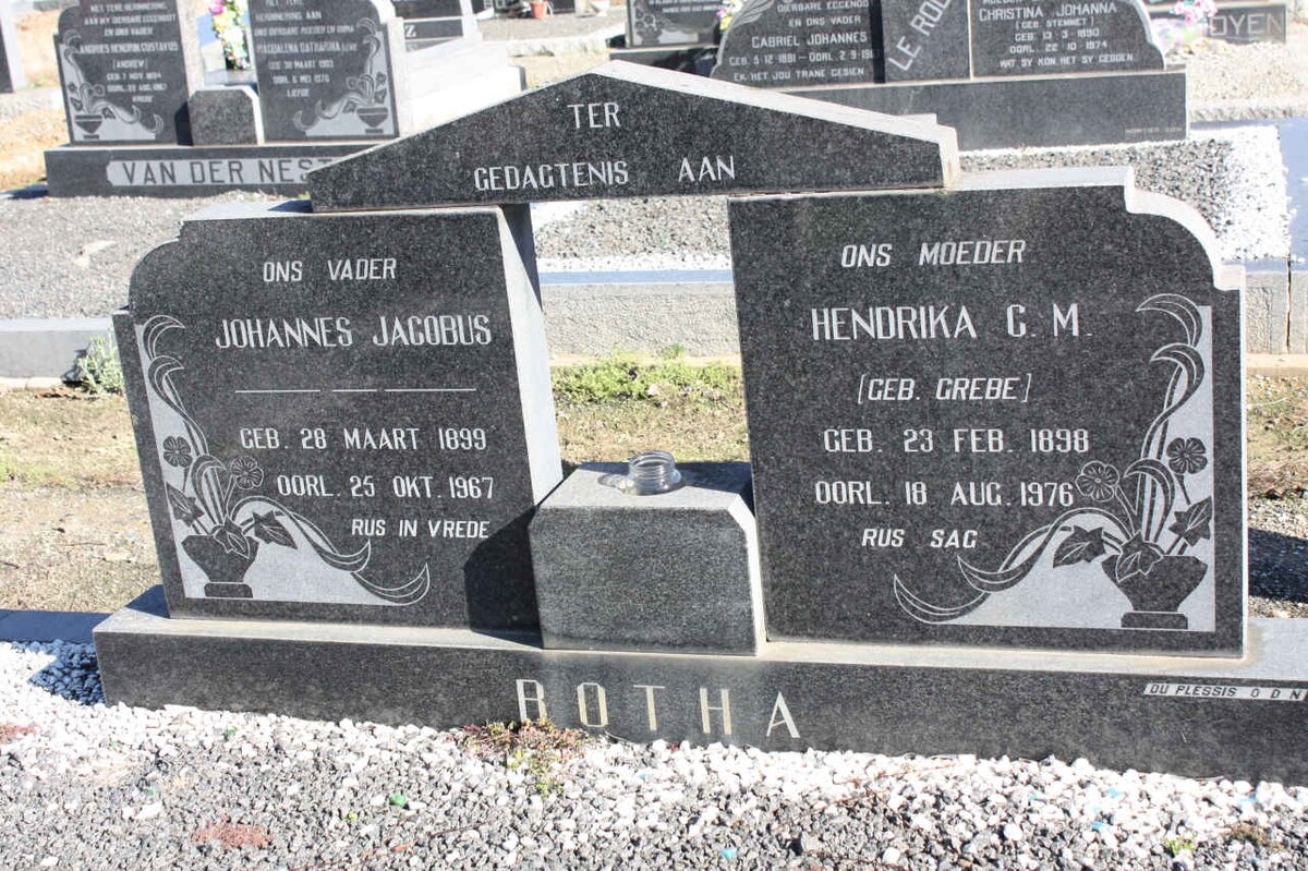 BOTHA Johannes Jacobus 1899-1967 &amp; Hendrika C.M. GREBE 1898-1976