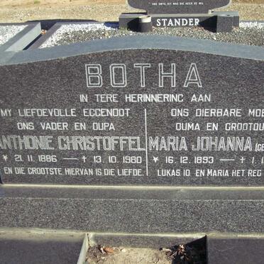 BOTHA Anthonie Christoffel 1886-1980 &amp; Maria Johanna STANDER 1893-1983