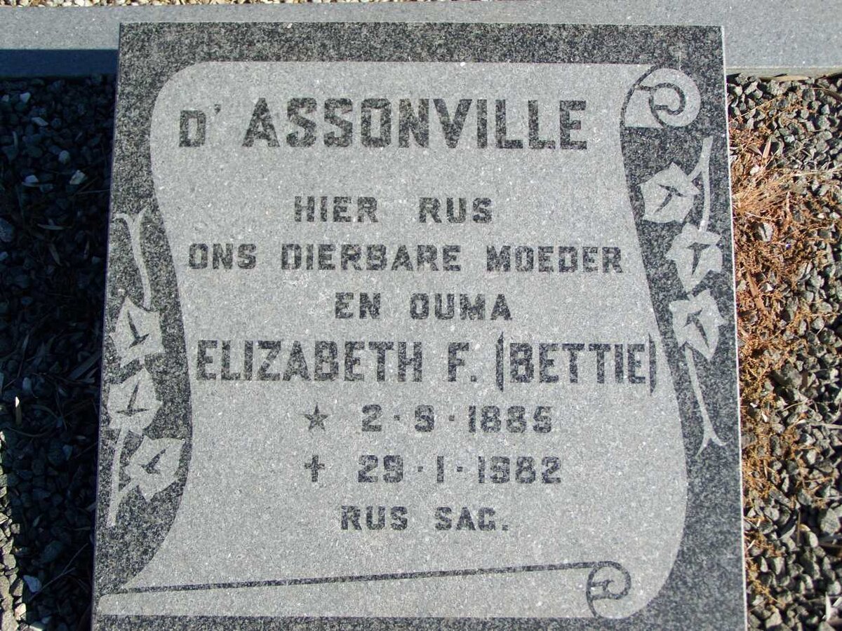 D'ASSONVILLE Elizabeth F. 1885-1982