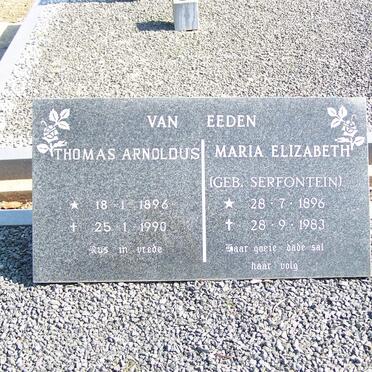 EEDEN Thomas Arnoldus, van 1896-1990 &amp; Maria Elizabeth SERFONTEIN 1896-1983