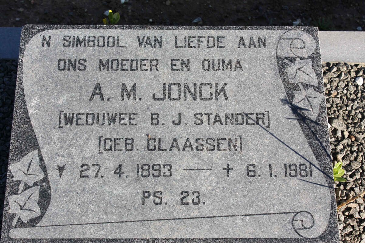 JONCK A.M. weduwee STANDER nee CLAASSEN 1893-1981
