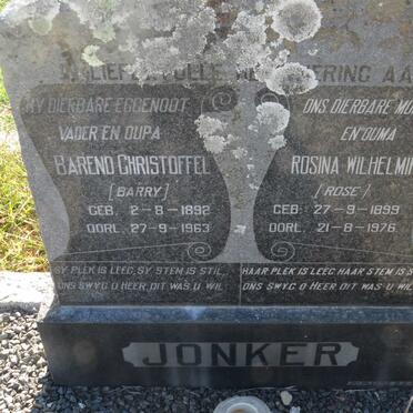 JONKER Barend Christoffel 1892-1963 & Rosina Wilhelmina 1899-1976