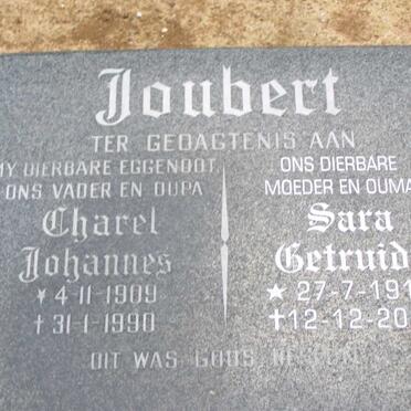 JOUBERT  Charel  Johannes 1909-1990 &amp; Sara Gertruida 1916-2008
