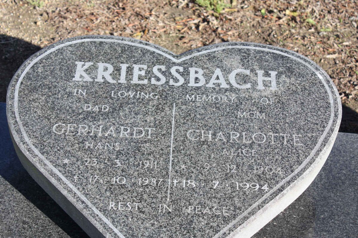 KRIESSBACH Gerhardt Hans 1911-1987 &amp; Charlotte Alice 1904-1994