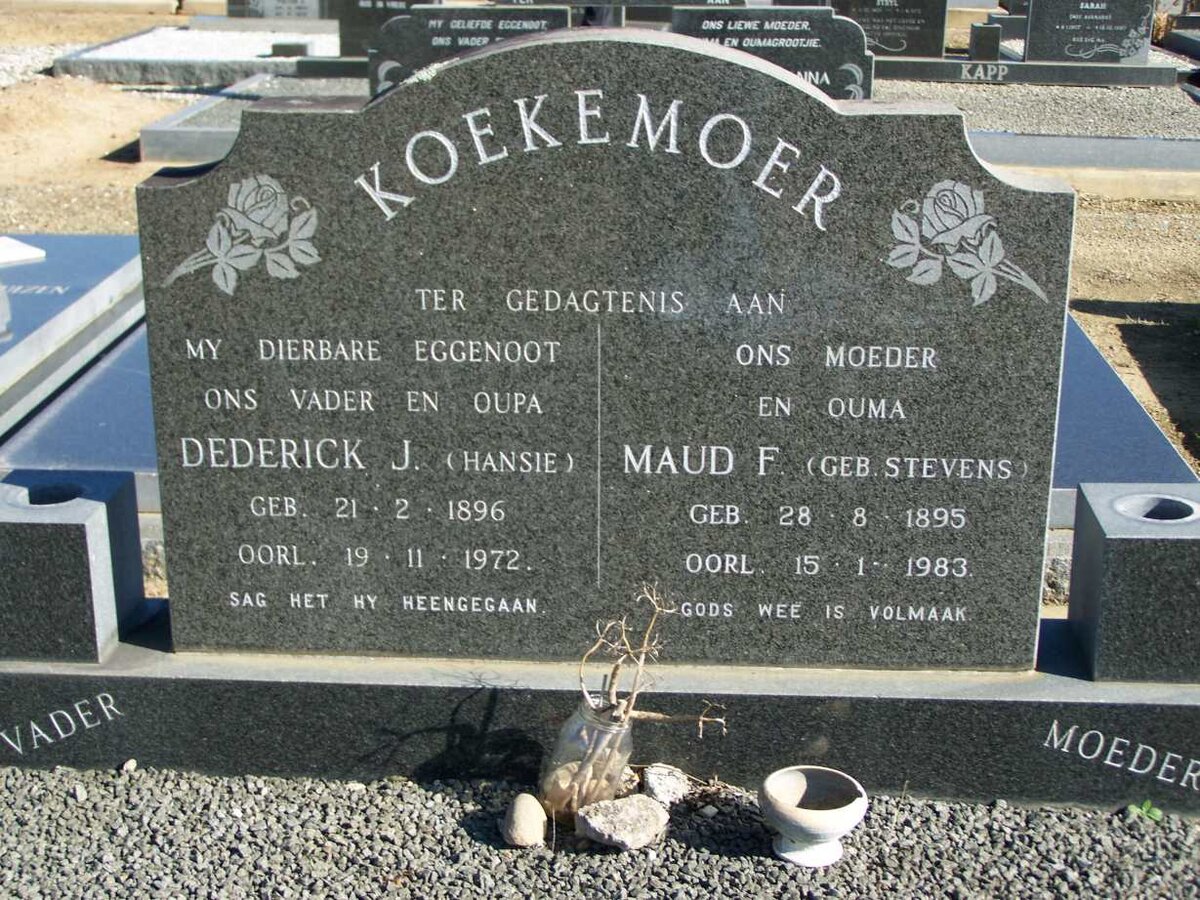 KOEKEMOER Dederick J. 1896-1972 &amp; Maud F. STEVENS 1895-1983