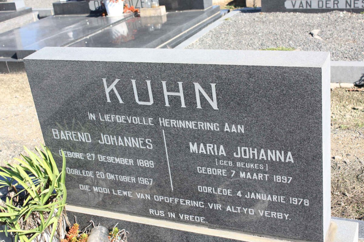 KUHN Barend Johannes 1899-1967 &amp; Maria Johanna BEUKES 1897-1978