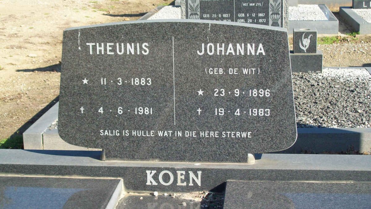 KOEN Theunis 1883-1981 &amp; Johanna DE WIT 1896-1983