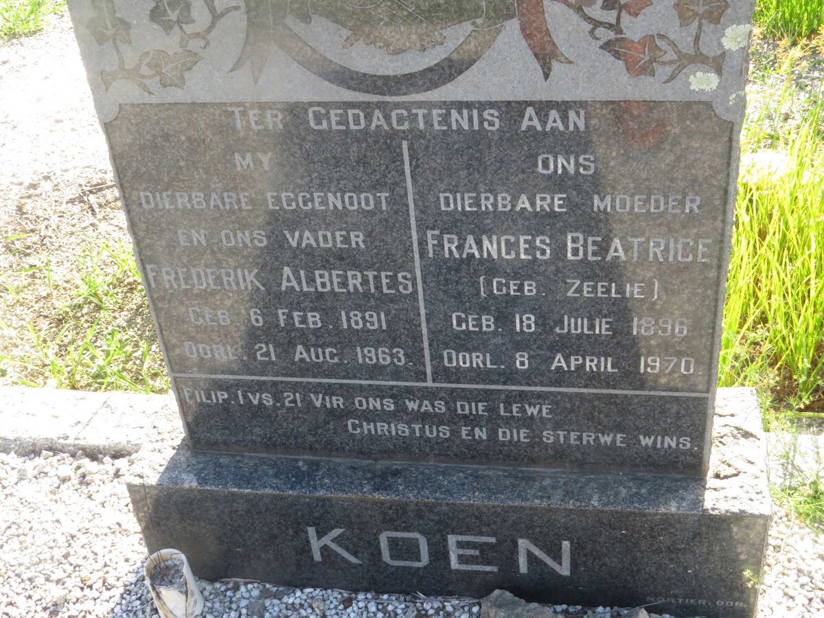 KOEN Frederik Albertes 1891-1963 & Frances Beatrice ZEELIE 1896-1970