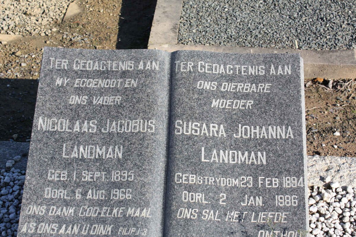 LANDMAN Nicolaas Jacobus 1895-1966 &amp; Susara Johanna STRYDOM 1894-1986