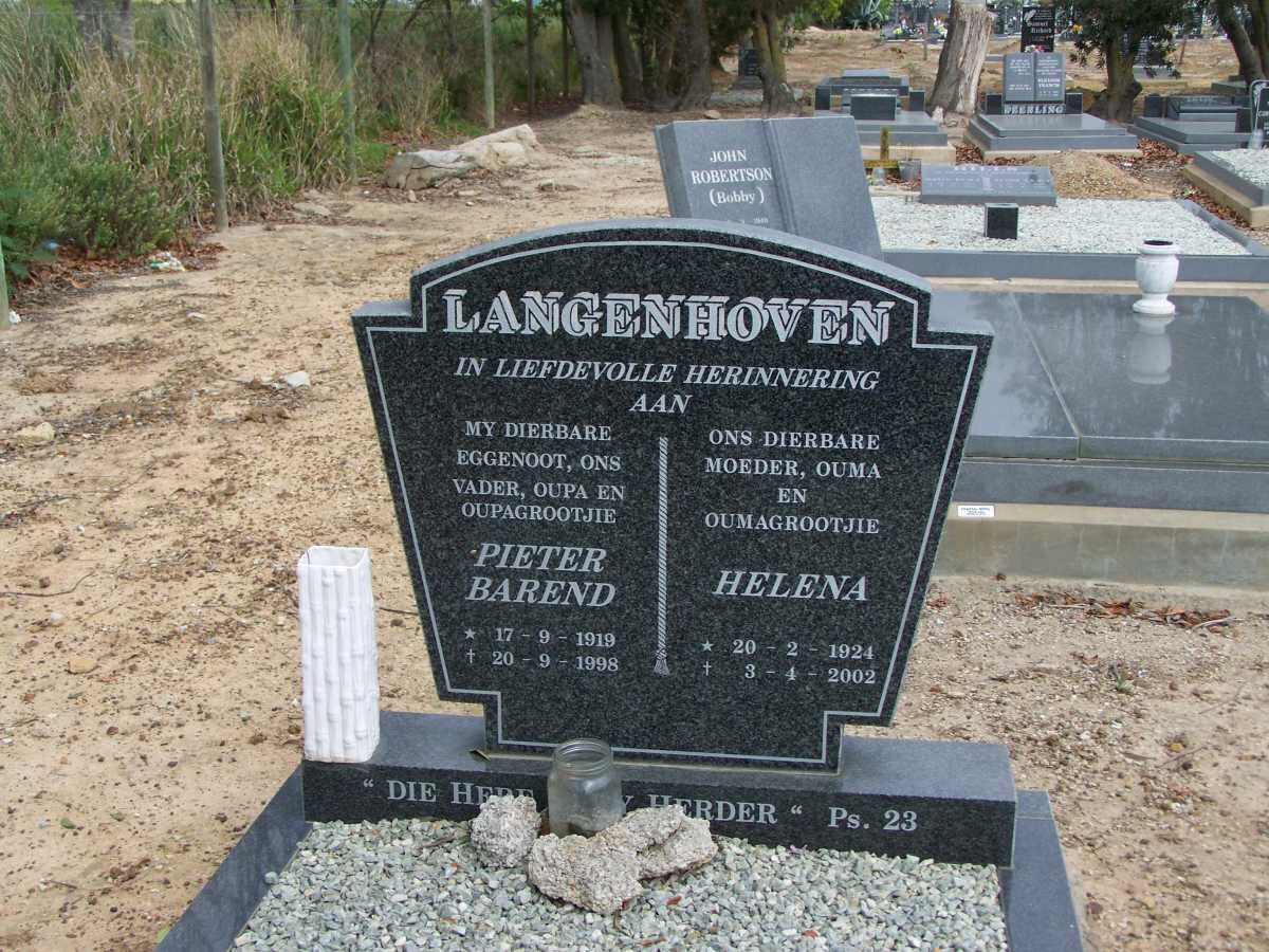LANGENHOVEN Pieter Barend 1919-1998 &amp; Helena 1924-2002