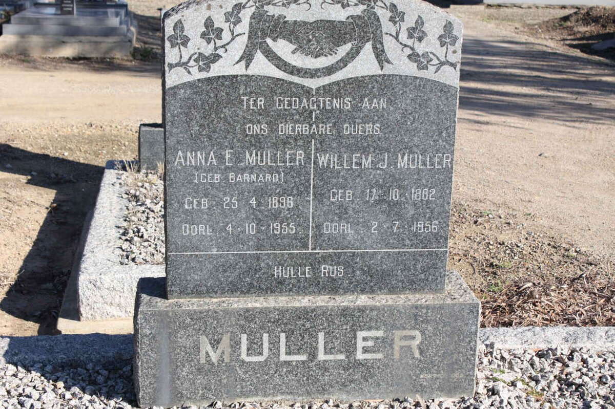 MULLER Willem J. 1882-1956 &amp; Anna E. BARNARD 1896-1955