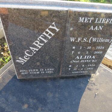 MCCARTHY W.F.S. 1924-2005 & Alida JONCK 1924-2011