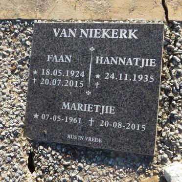 NIEKERK Faan, van 1924-2015 & Hannatjie 1935- :: VAN NIEKERK Marietjie 1961-2015