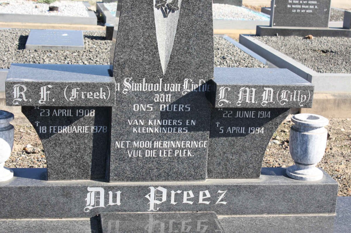 PREEZ R.F., du 1908-1978 &amp; L.M.N. 1914-1994